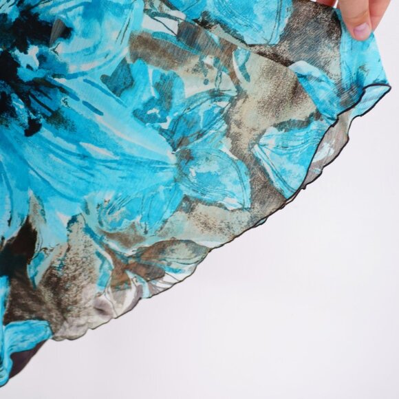 Zac & Rachel Teal Gray Floral V-Neck Ponco Flutter Sleeveless Blouse Top XL Poly - Picture 2 of 9